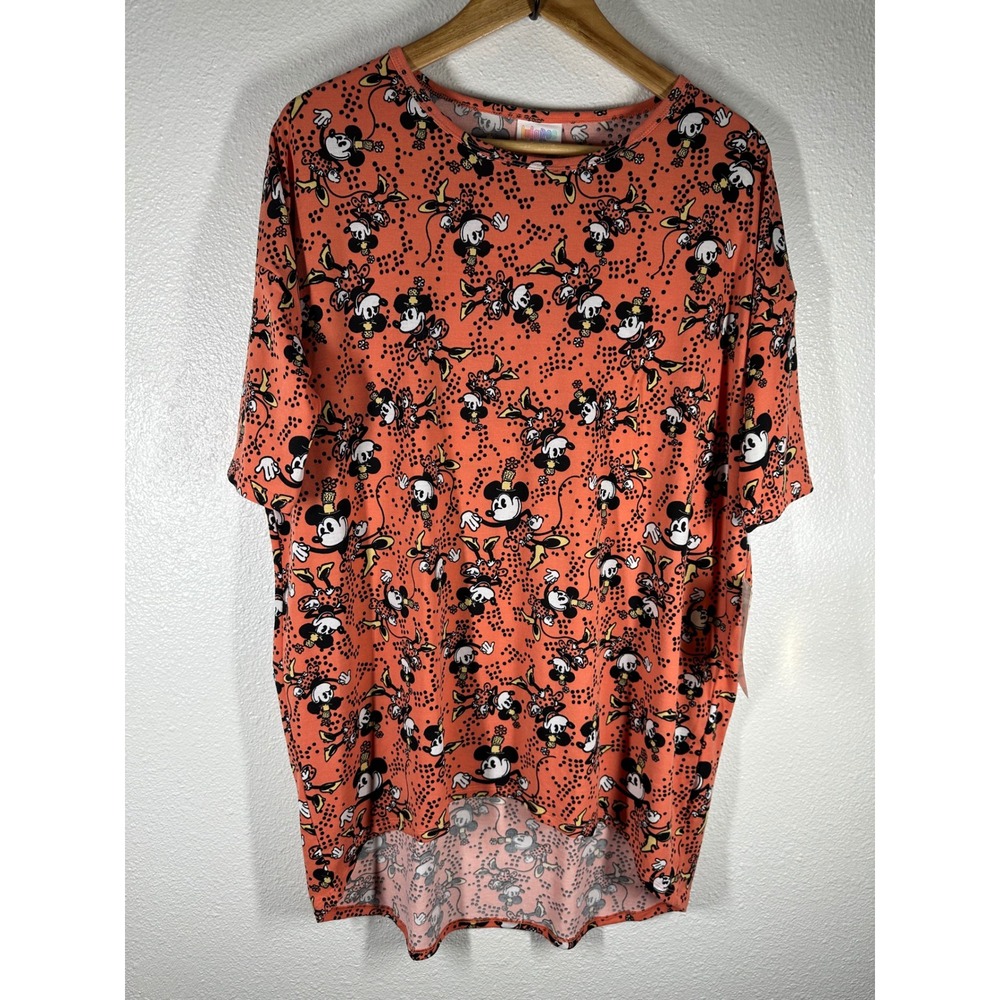 LuLaRoe Tunic Women S Coral Disney Irma Mickey Mouse High Low Short Sleeve Shirt